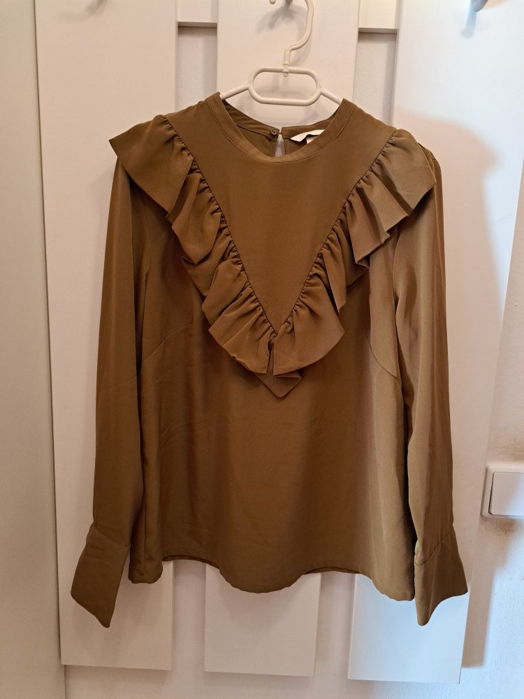 H&M Bluse Gr. 38 Volants Shirt olive