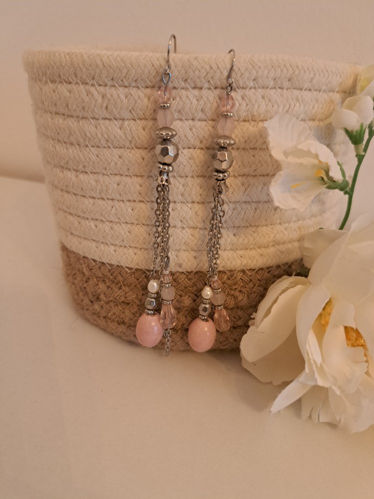 Ohrringe in Rose hängend - Schmuck Pastell