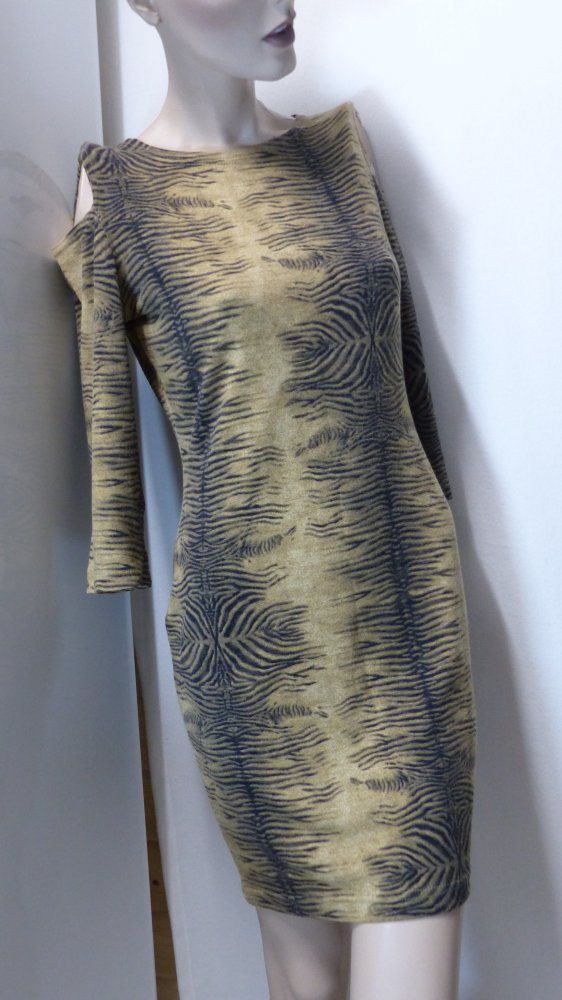 Cut-Out Glattstrick Stretchkleid, Zebra Print