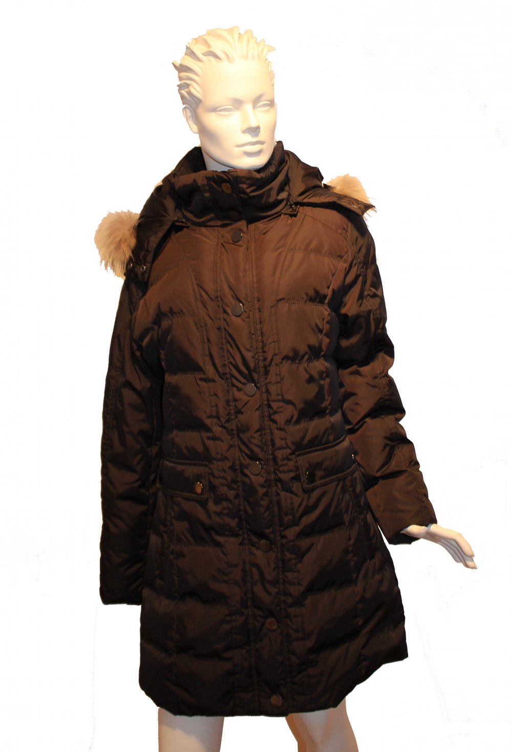 NEU: Daunenmantel mit Fuchspelzkaputze, schwarz, echte Daune, echter Fuchspelzkragen