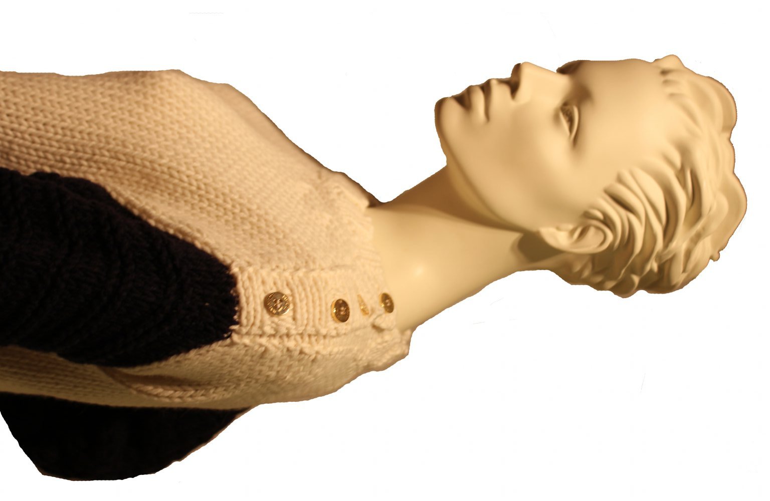 NEU: Strickpullover, weiß-blau-grau mit goldfarbenen Knöpfen, Boutiquen-Preis: 349 €