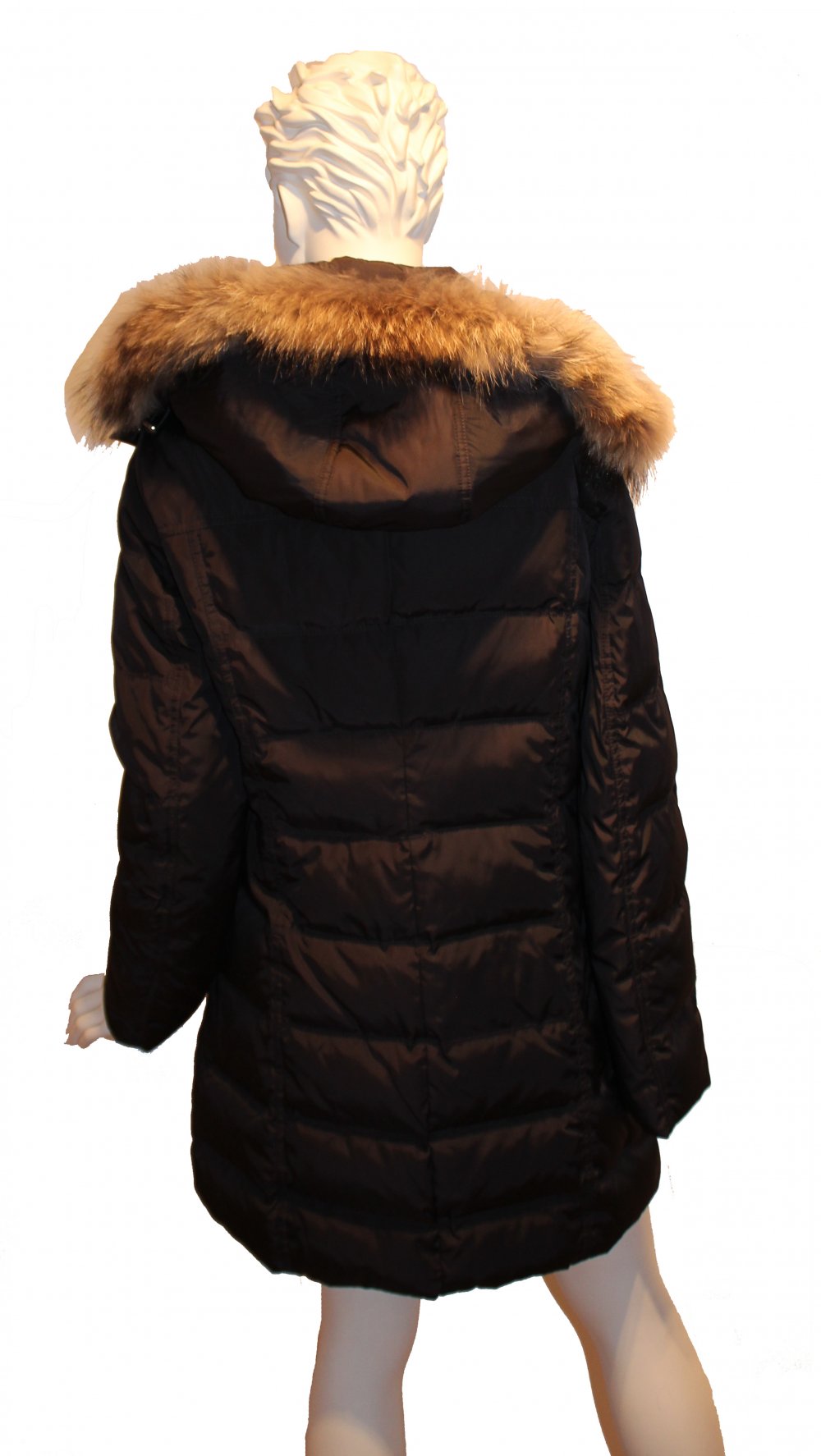 NEU: Daunenmantel mit Fuchspelzkaputze, schwarz, echte Daune, echter Fuchspelzkragen