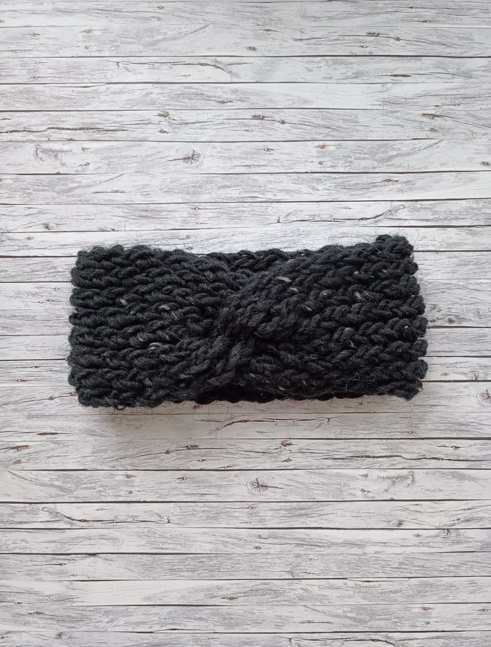 Schwarzes Strickstirnband aus Islandwolle (Alafosslopi)