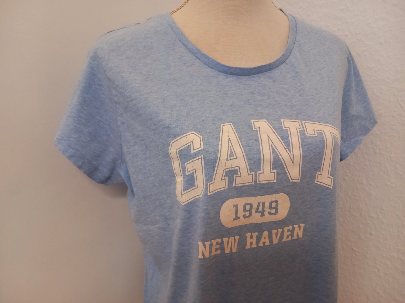GANT T-Shirt hell blau meliert weip Front Print Gr XL 