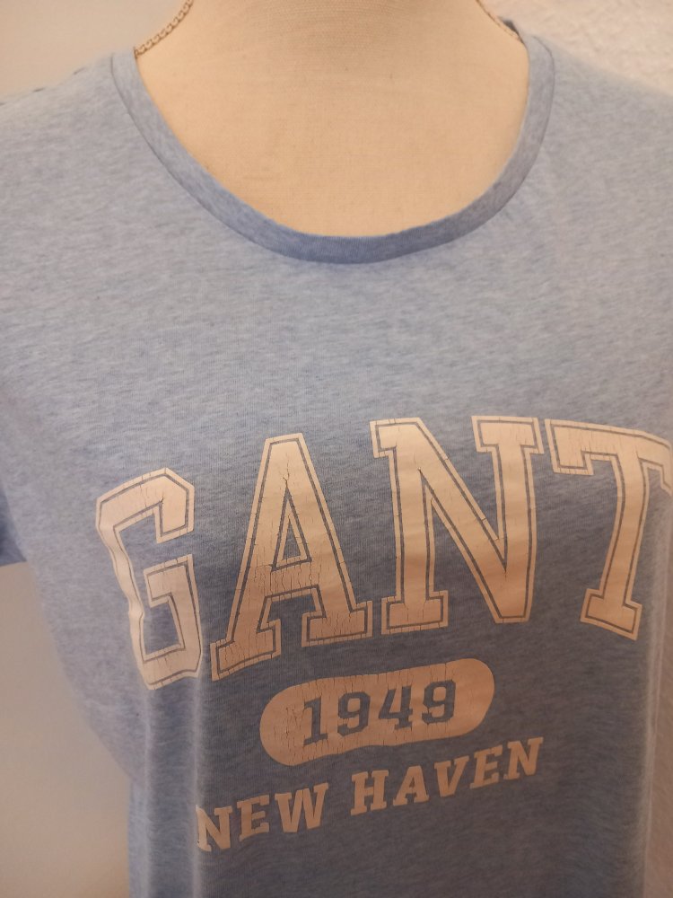 GANT T-Shirt hell blau meliert weip Front Print Gr XL 