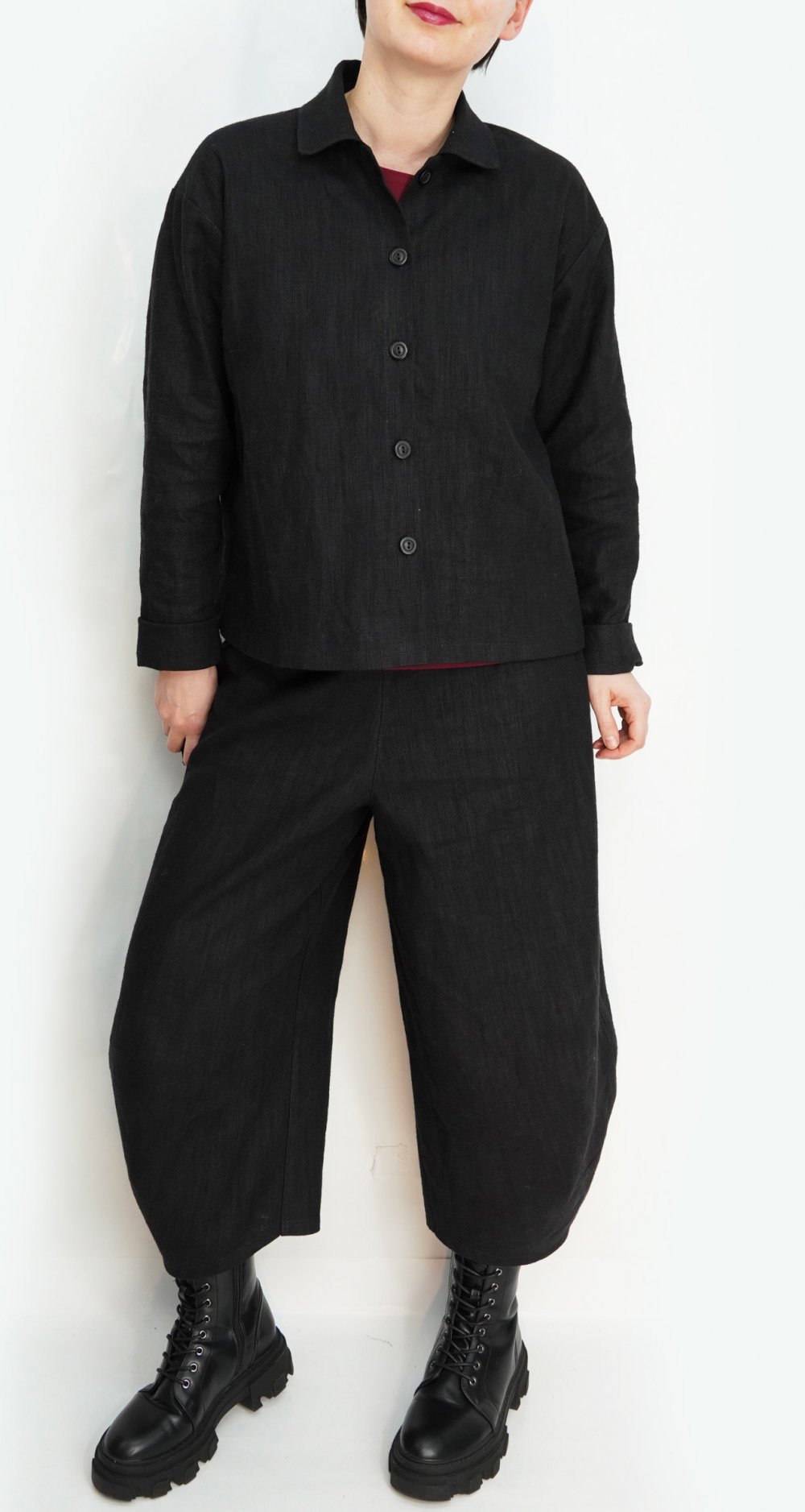 Schwarze Jacke Gr. 40-42 Leinenjacke weite Jacke Lagenlook