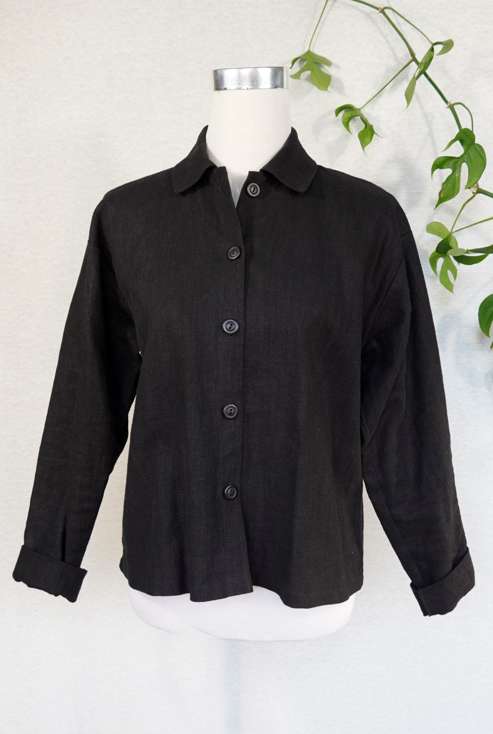 Schwarze Jacke Gr. 40-42 Leinenjacke weite Jacke Lagenlook