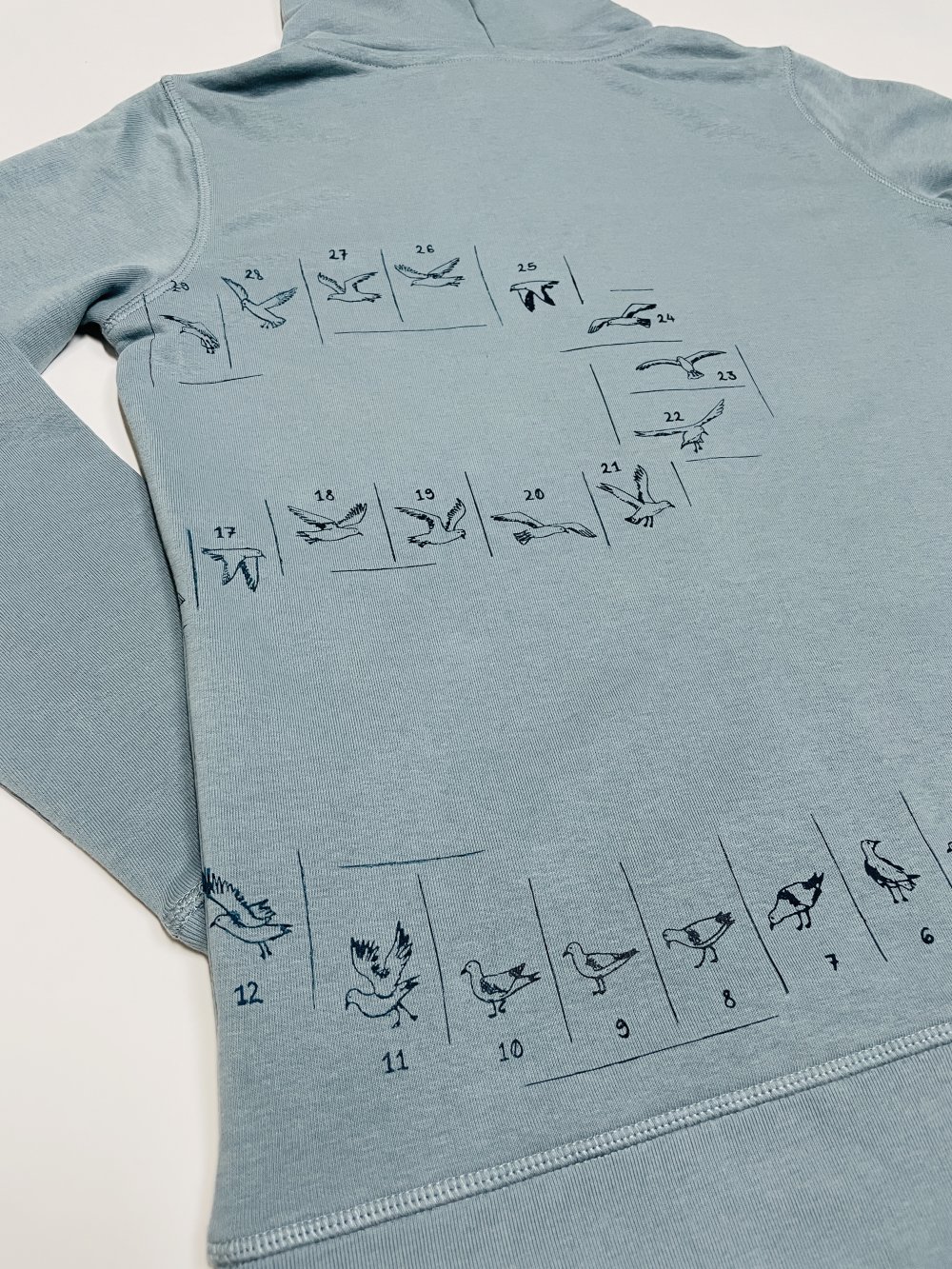 Bio Sweatshirt Jacke M blau petrol Möwen Flugsequenz