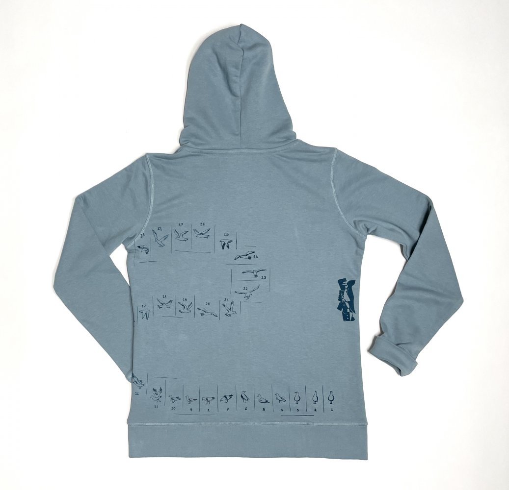 Bio Sweatshirt Jacke M blau petrol Möwen Flugsequenz