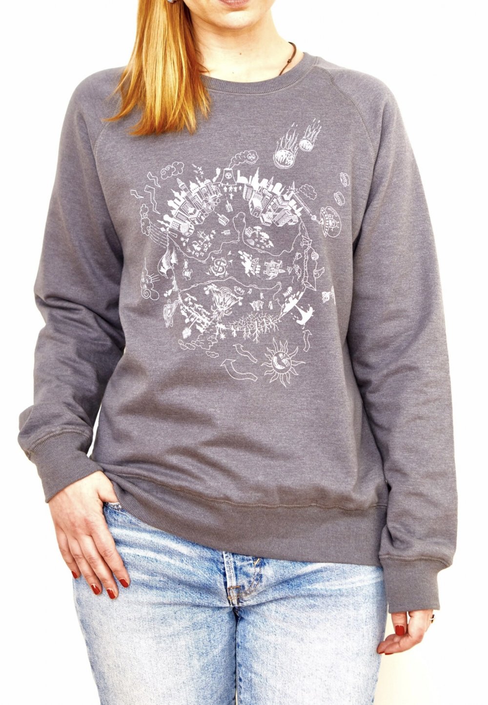 Recycled Sweatshirt Pullover XL grau weiß WELT