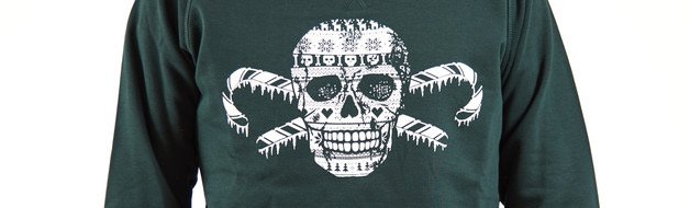 Bio Sweatshirt Pullover M grün Totenkopf Winter neu