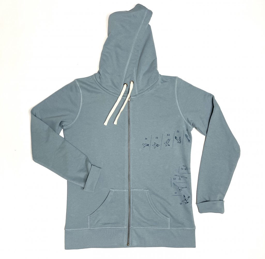 Bio Sweatshirt Jacke M blau petrol Möwen Flugsequenz