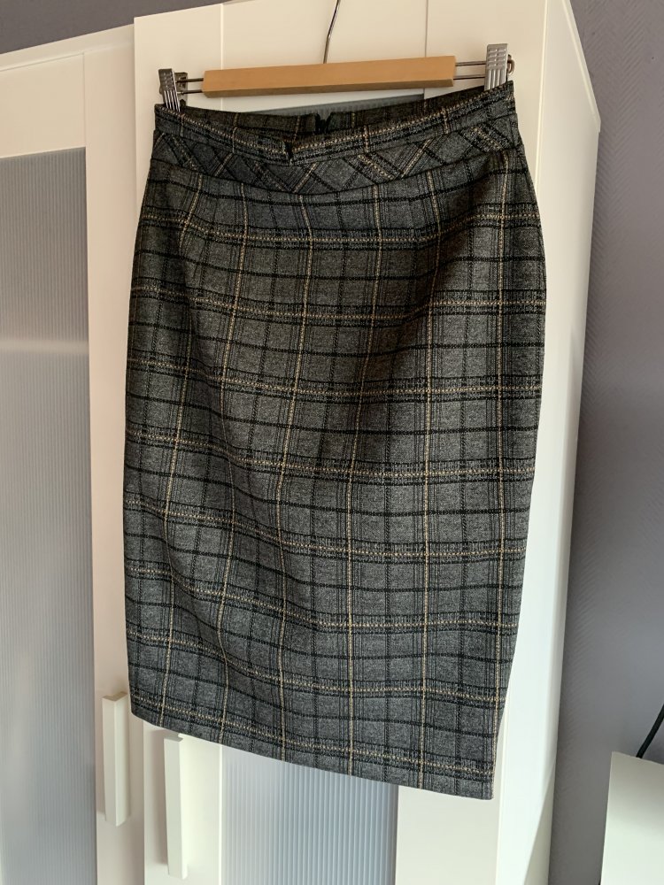 Neuwertig! Rock tailliert in grau/schwarz/gelb, Business-tauglich 