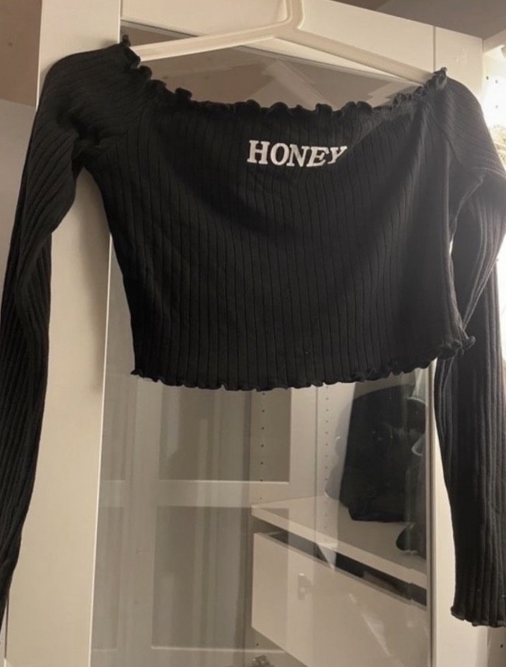 Schulterfreies Crop Top Langarm, Shein