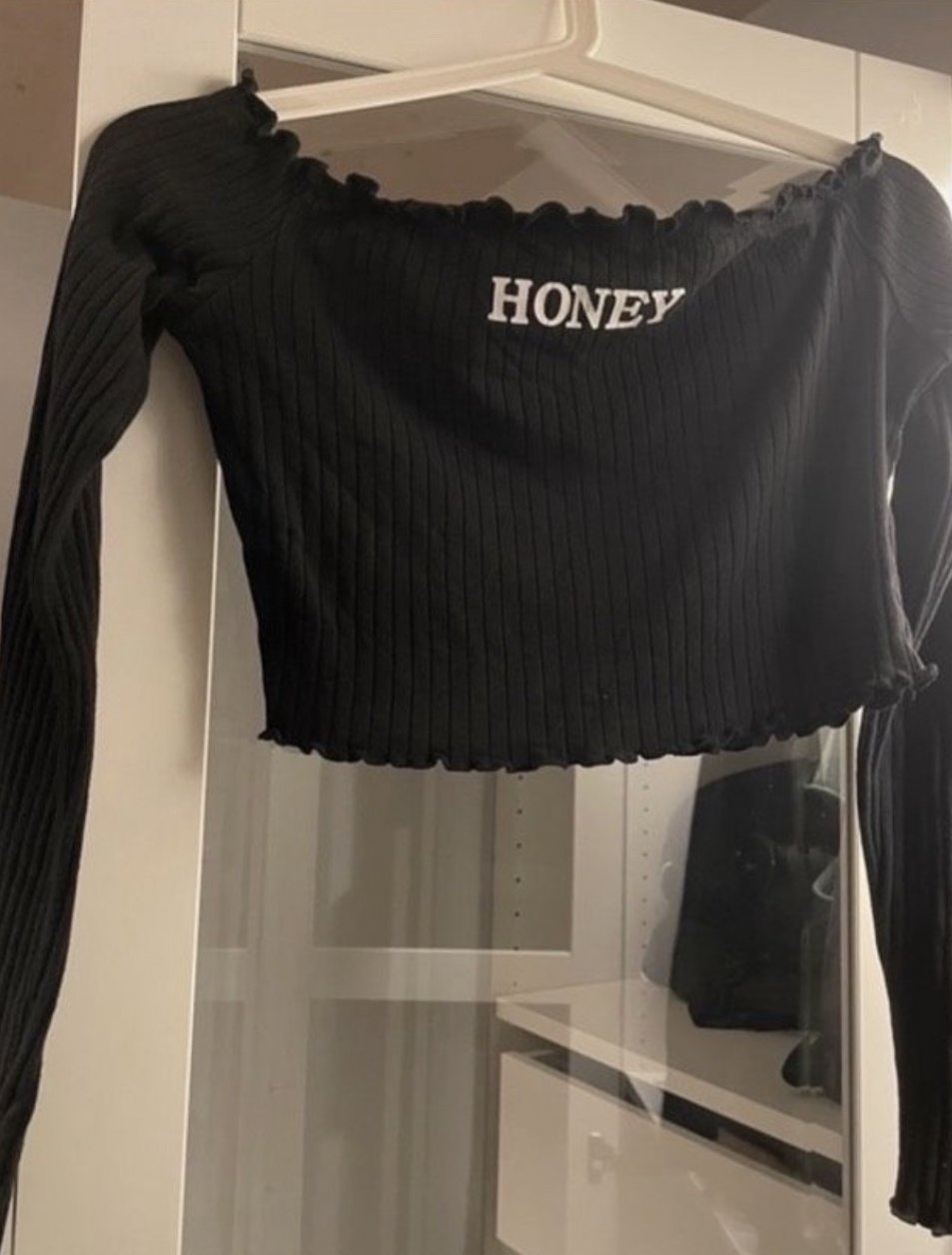 Schulterfreies Crop Top Langarm, Shein