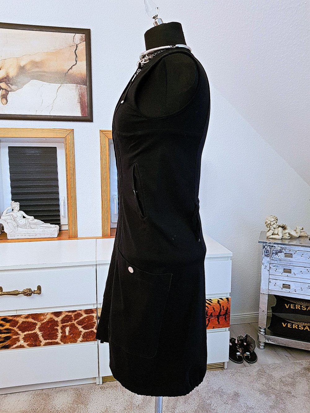 HIGH USE Damen Kleid schwarz Etuikleid Jersey Mischwolle Gr.S-36