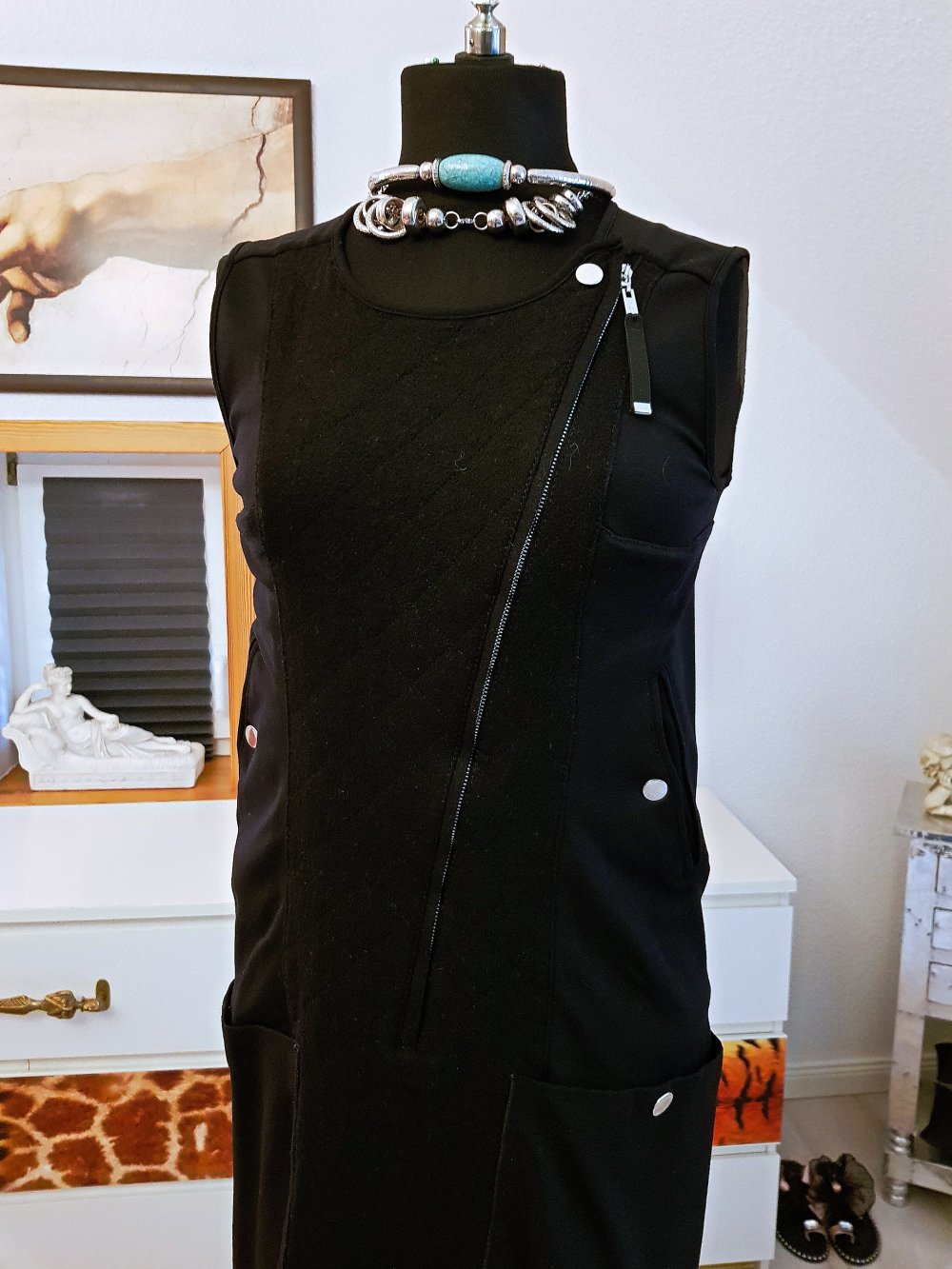 HIGH USE Damen Kleid schwarz Etuikleid Jersey Mischwolle Gr.S-36