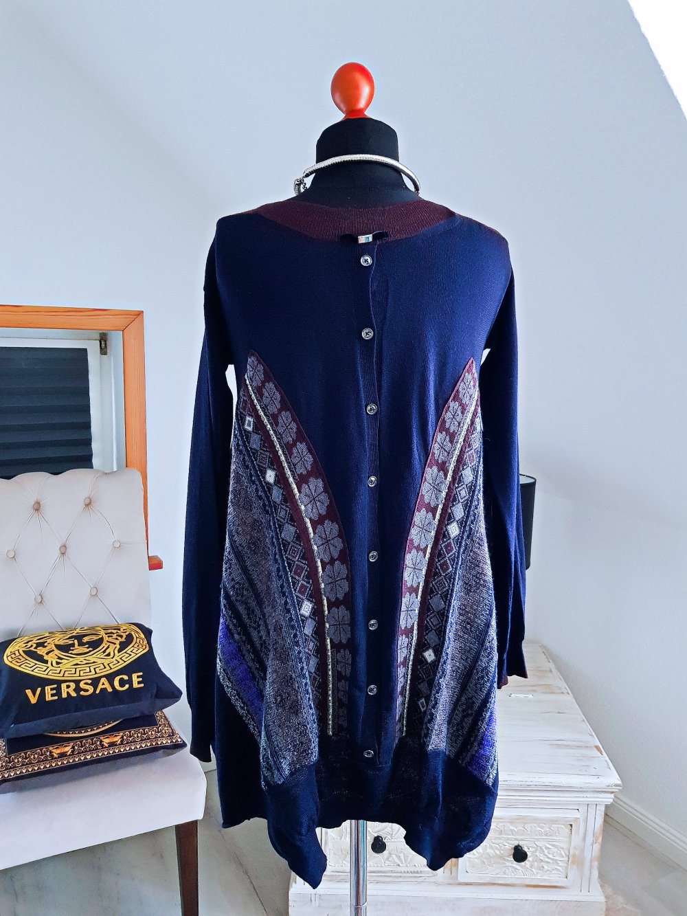 HIGH USE Damen Kleid blau braun 100%Wolle Ballonkleid Strickkleid Gr.S-M