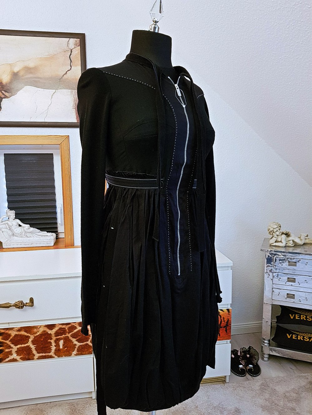 HIGH USE Damen Kleid Ballonkleid schwarz 100%Baumwolle Gr.34-XS