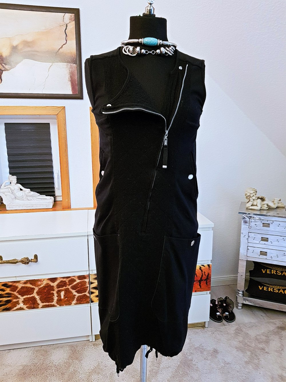 HIGH USE Damen Kleid schwarz Etuikleid Jersey Mischwolle Gr.S-36