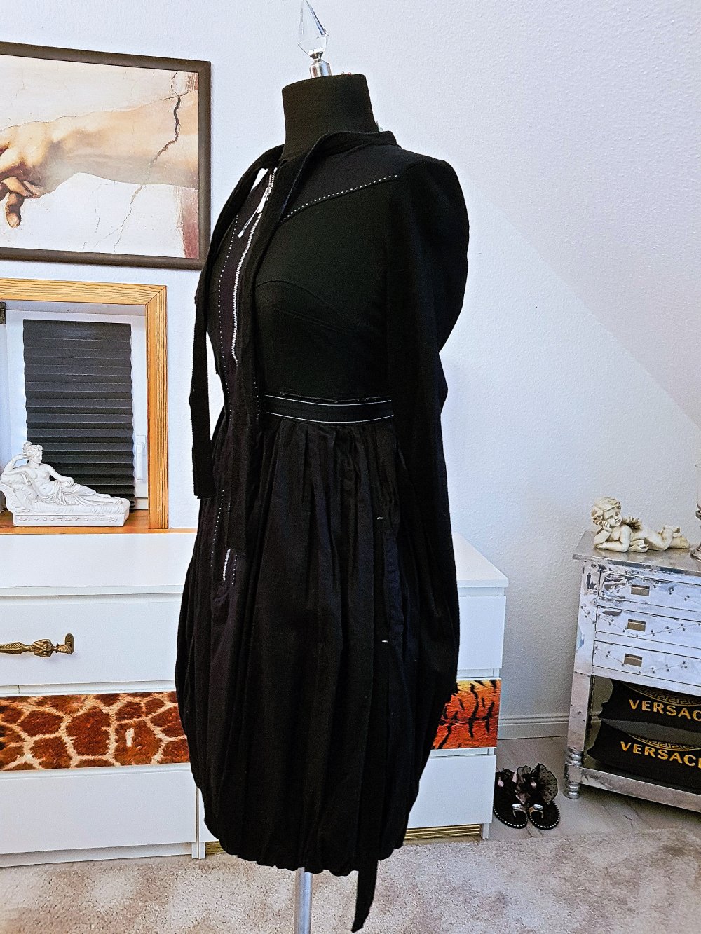 HIGH USE Damen Kleid Ballonkleid schwarz 100%Baumwolle Gr.34-XS