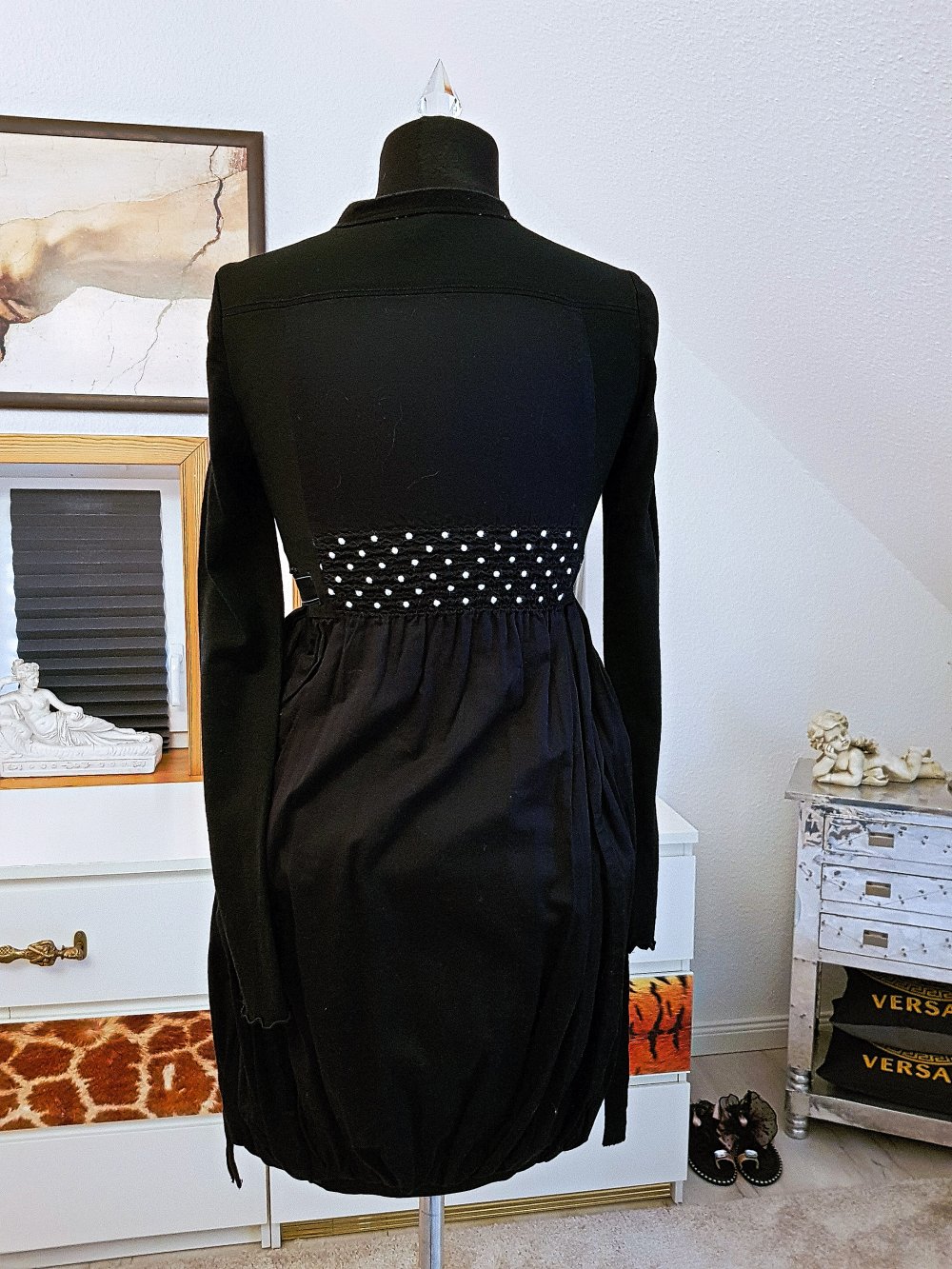 HIGH USE Damen Kleid Ballonkleid schwarz 100%Baumwolle Gr.34-XS