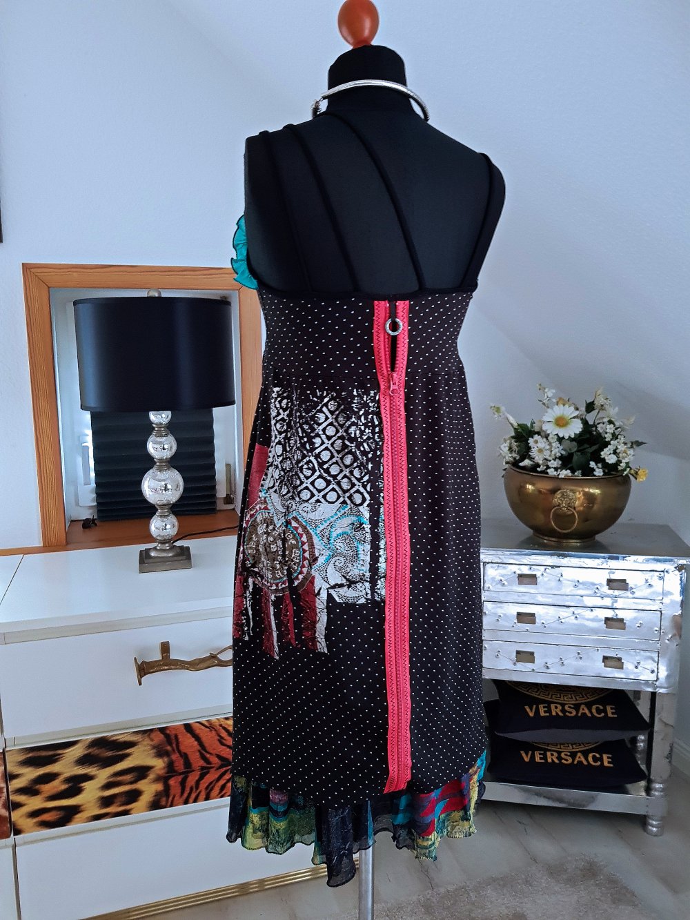 SAVE THE QUEEN Damen Kleid mehrfarbig Jerseykleid Trägerkleid gepunktet Gr.S-36