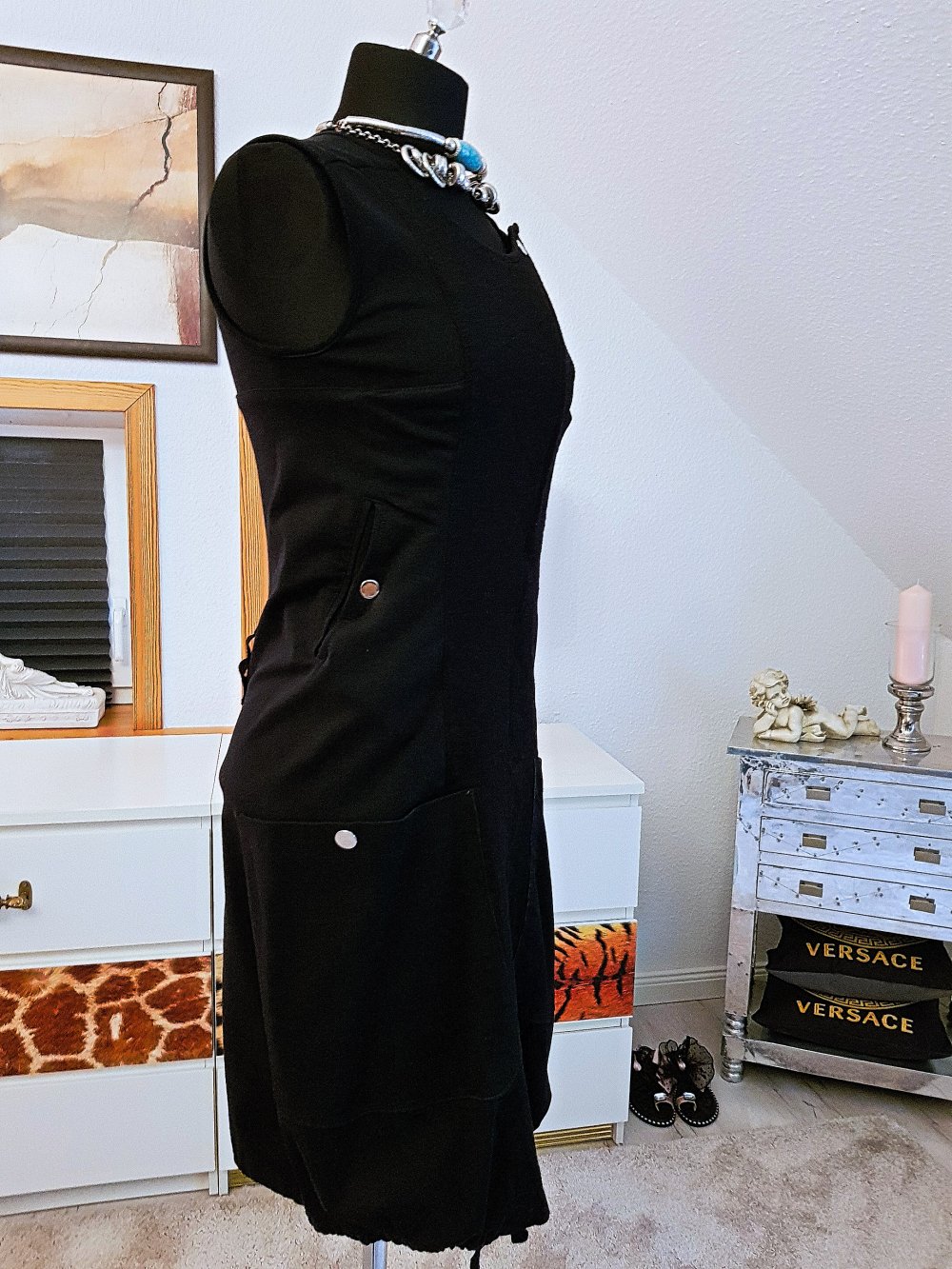 HIGH USE Damen Kleid schwarz Etuikleid Jersey Mischwolle Gr.S-36