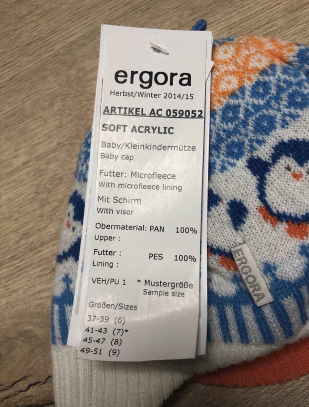 leicht gefütterte Mütze ( 41-43cm)