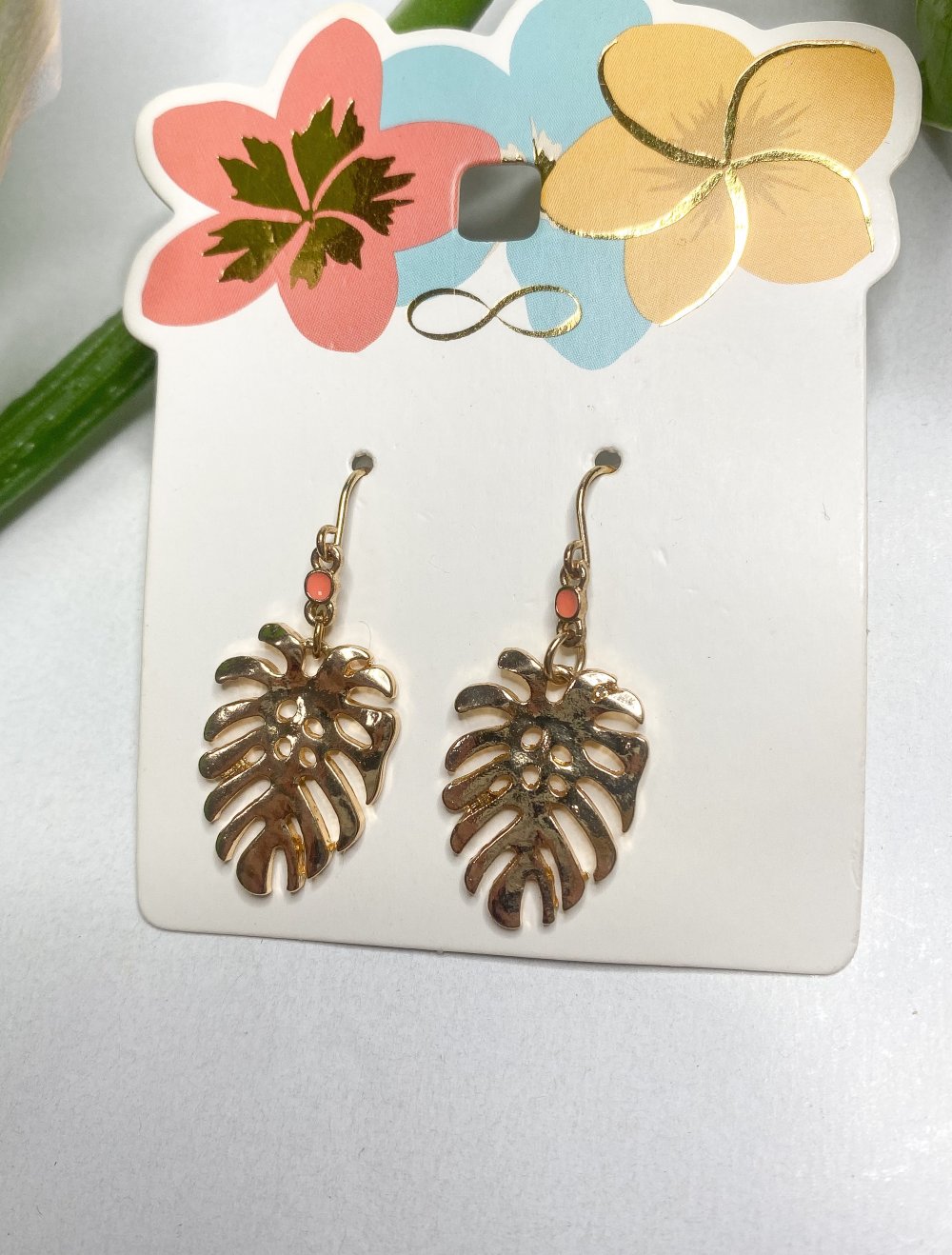 Monstera Pflanze Blatt Gold Ohrringe