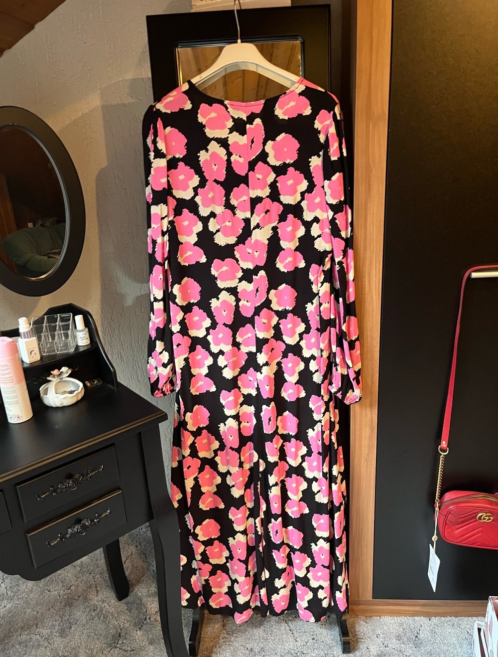 Modström Flower Print Maxikleid XS pink Schwarz