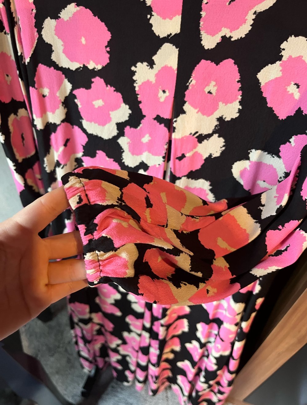 Modström Flower Print Maxikleid XS pink Schwarz