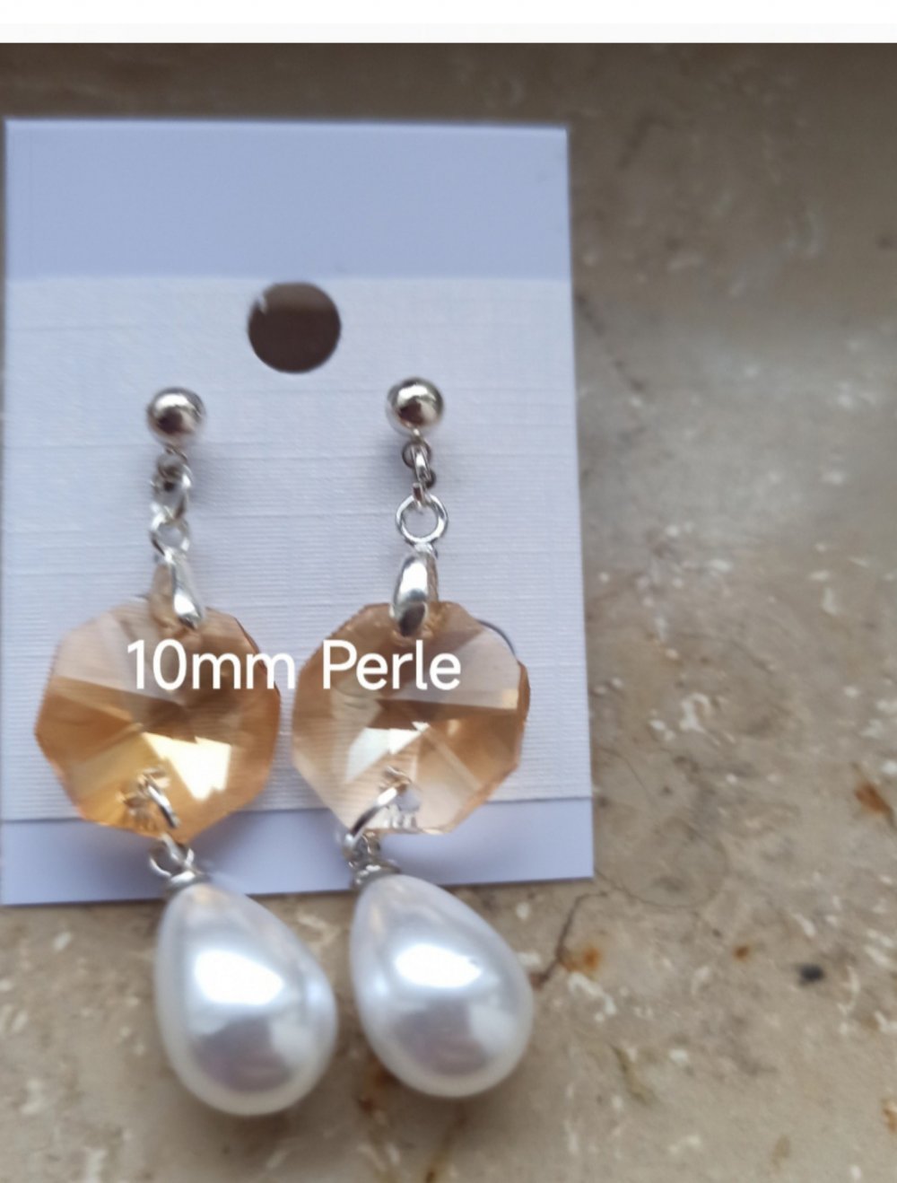 Sterling Silber Ohrringe mit 10mm Perle Farbe Champagner/ Versand 2€