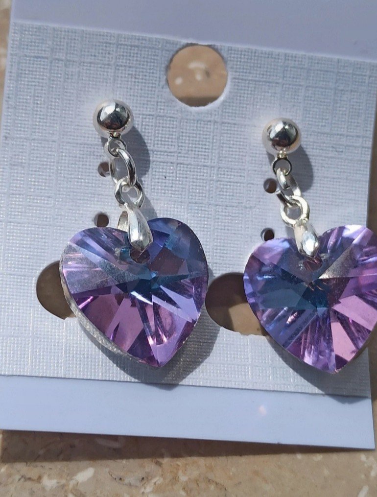 Sterling Silber Ohrringe mit Swarovski Kristall Herz // Versand 2€