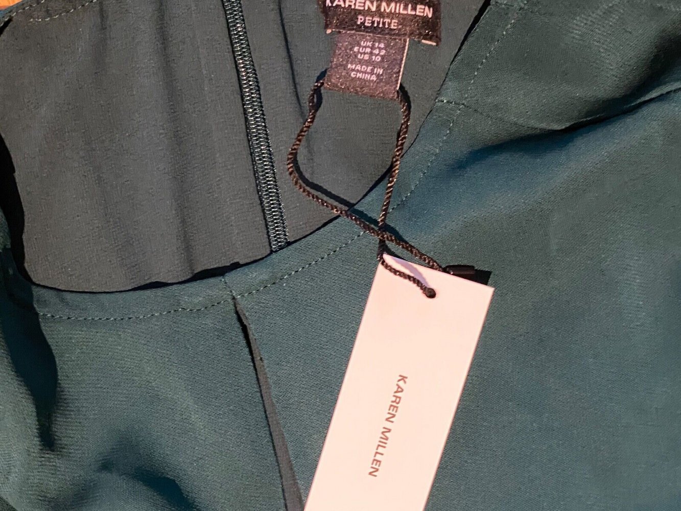 karen millen petite Viscose Crepe long sleeve midi dress dunkelgrün Größe XL