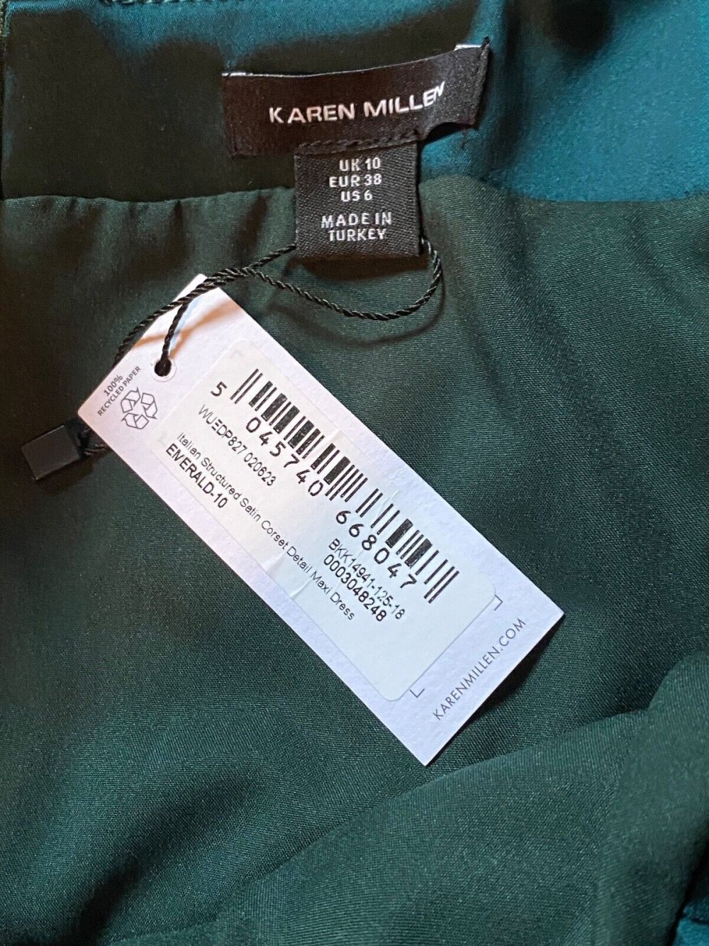 Karen Millen Italian Structured Satin Corset Detail Maxi Dress Größe 38