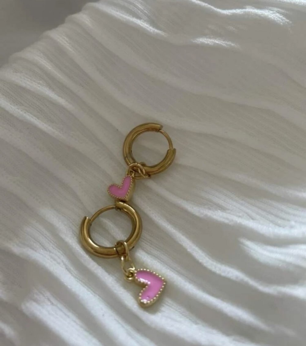 Herz Creolen Ohrringe Gold pink wasserfest 