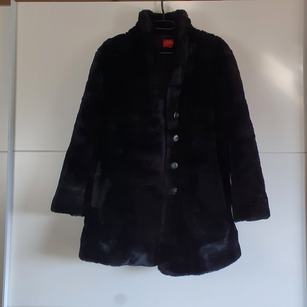 S.Oliver Pelzmantel schwarz Gr. S 36/38 Kunstfell hochwertig