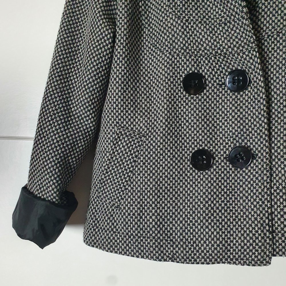 LFT Paris Damenjacke Business Gr. S 36 Hahnentritt schwarz weiß grau mit Knöpfen, Taschen & Kragen