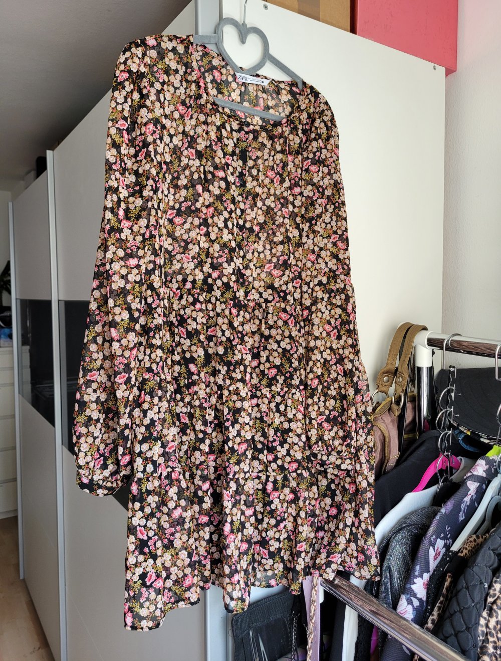 Zara Kleid L Blüten Print Chiffon Minikleid Tunika