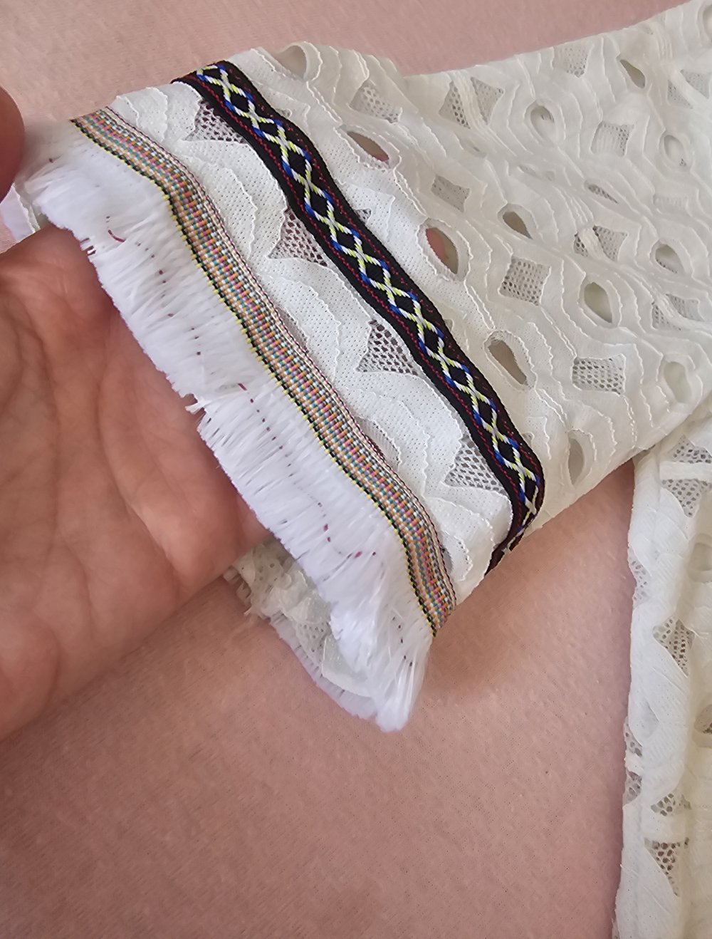 sommer Bluse / Tunika mit Spitzendetails, Fransen, nicht blickdicht (evtl. mit Top zu tragen oder ohne) Größe S/M