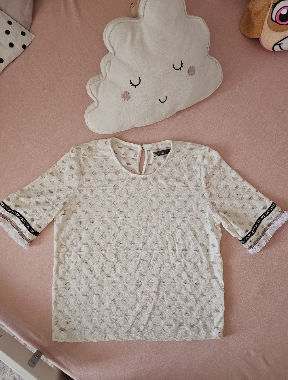 sommer Bluse / Tunika mit Spitzendetails, Fransen, nicht blickdicht (evtl. mit Top zu tragen oder ohne) Größe S/M