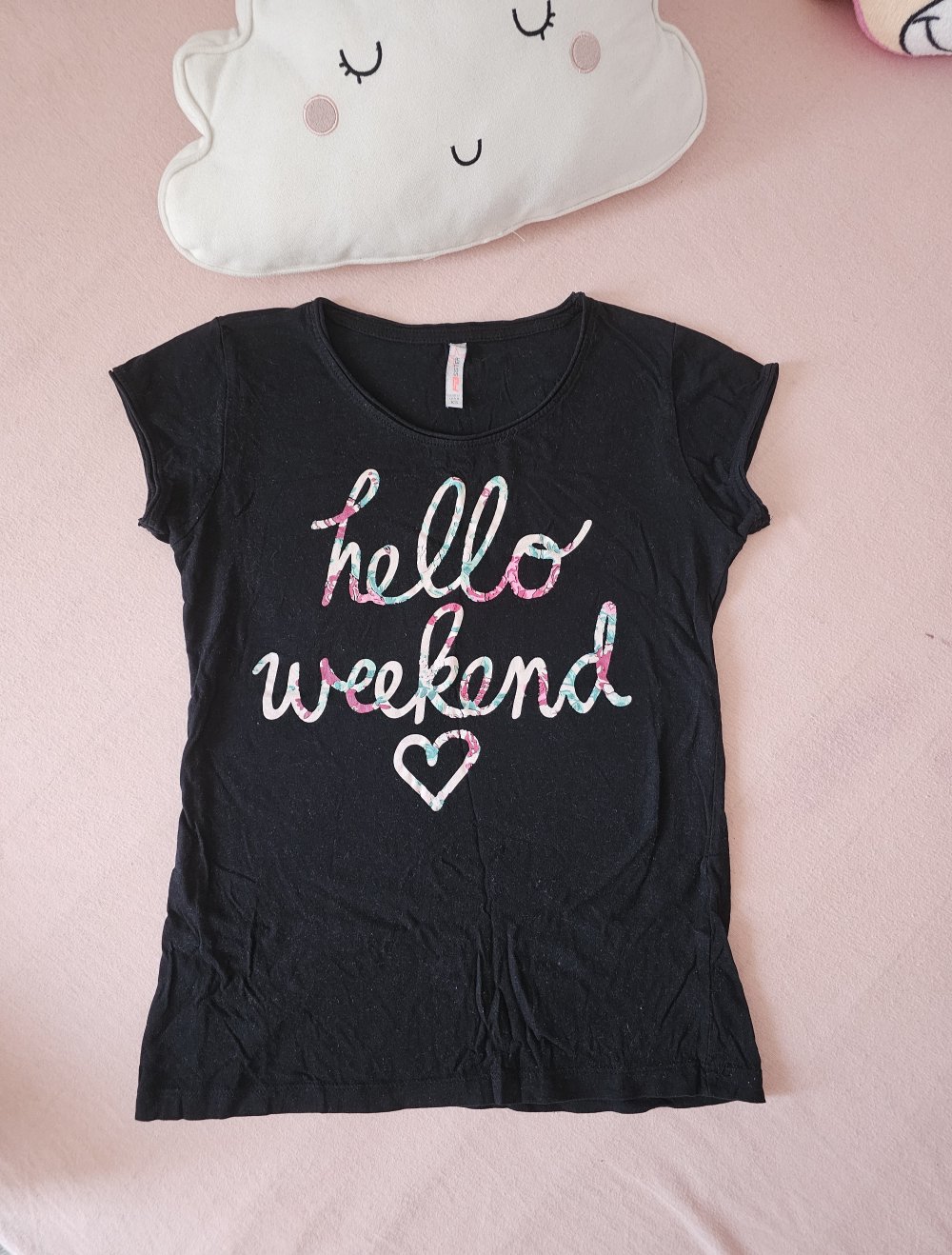 Sommer T-Shirt mit Text mit Blumenmuster, Größe XS