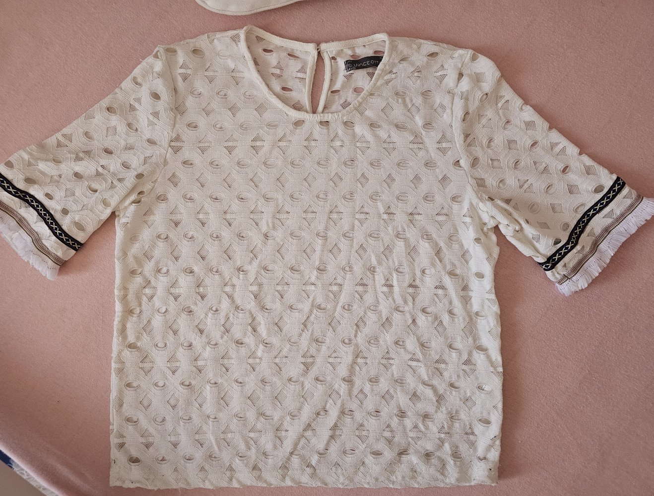 sommer Bluse / Tunika mit Spitzendetails, Fransen, nicht blickdicht (evtl. mit Top zu tragen oder ohne) Größe S/M