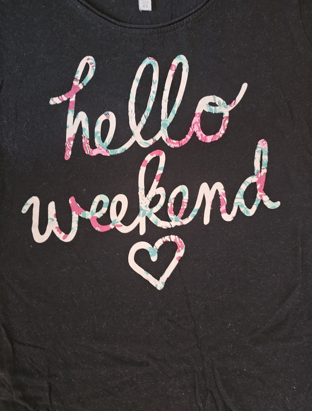 Sommer T-Shirt mit Text mit Blumenmuster, Größe XS