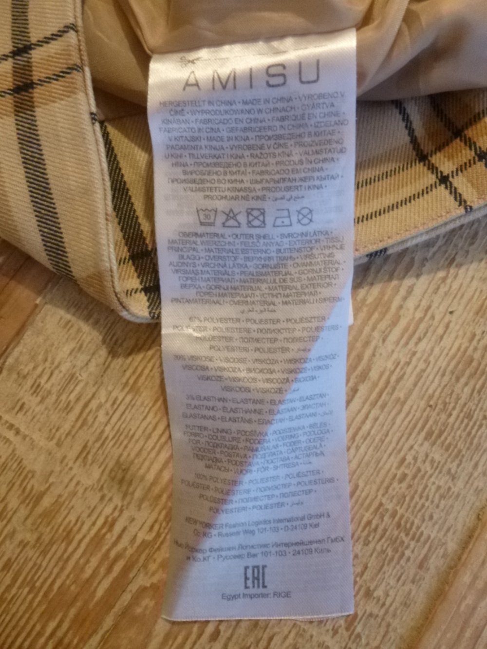  Amisu Rock beige kariert Gr. 40 30% Viskose