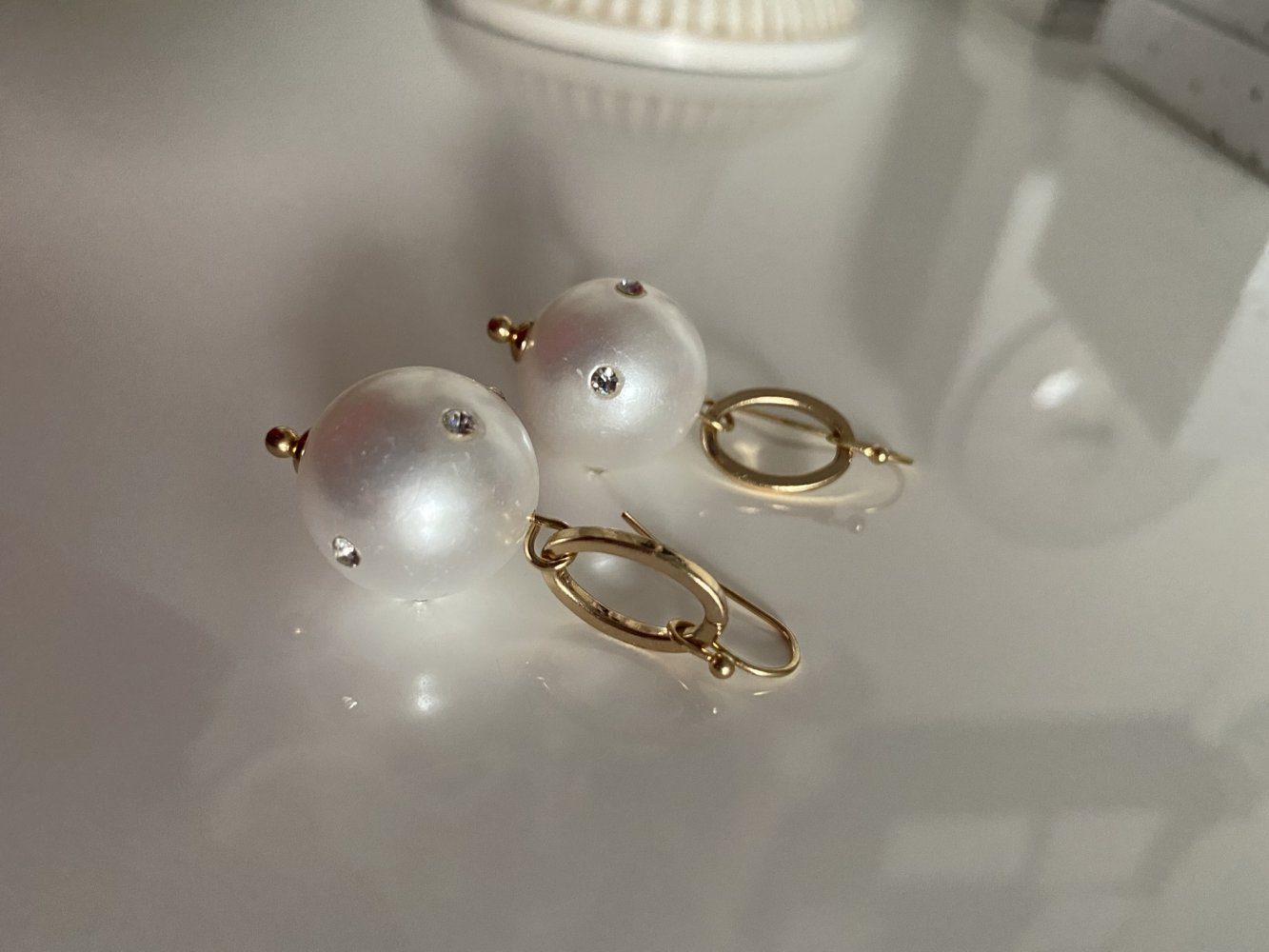 Ohrringe Statement Ohrringe Perle Strass Golden 