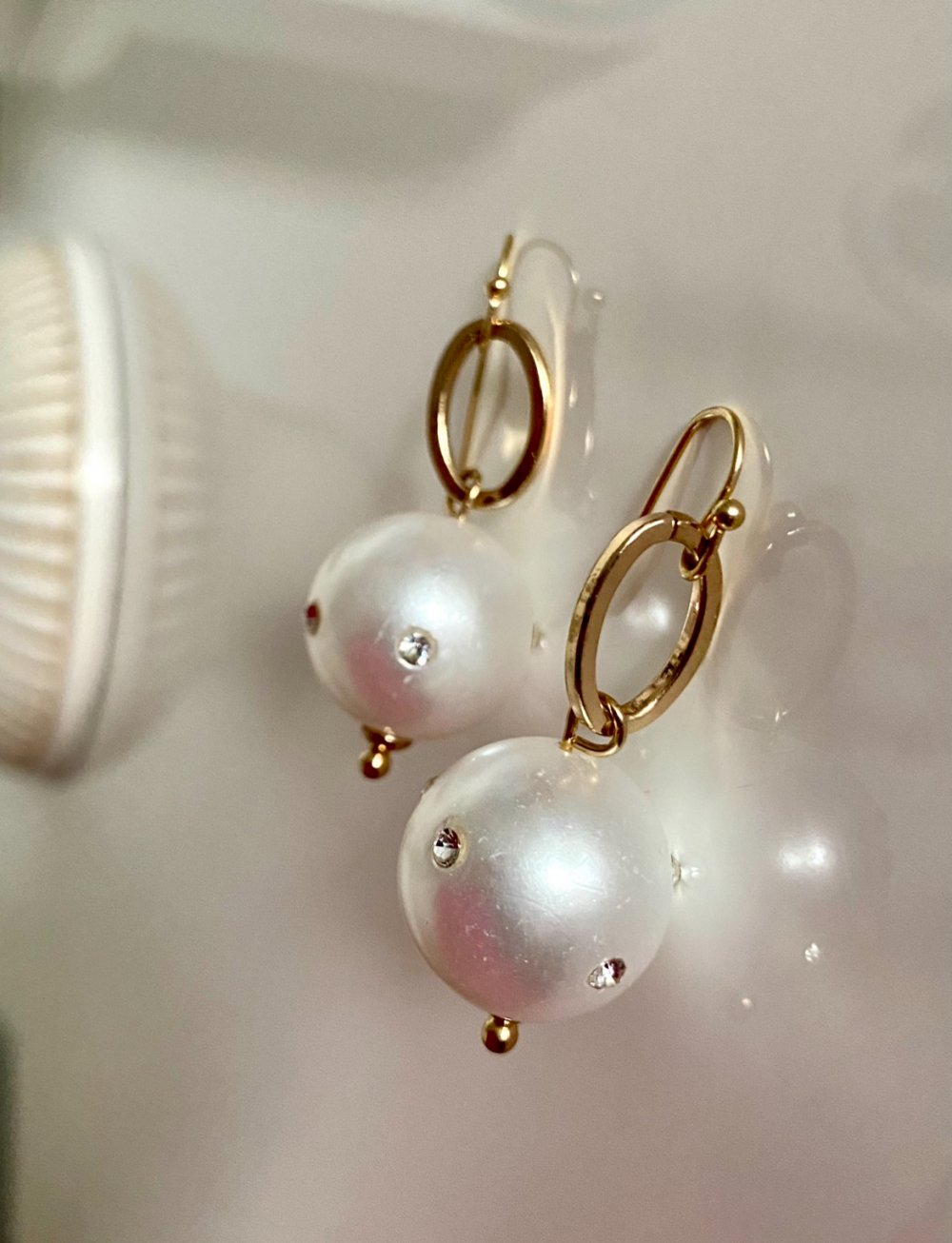 Ohrringe Statement Ohrringe Perle Strass Golden 