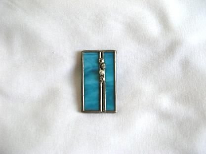 rechteckige Damenbrosche, türkisfarben
