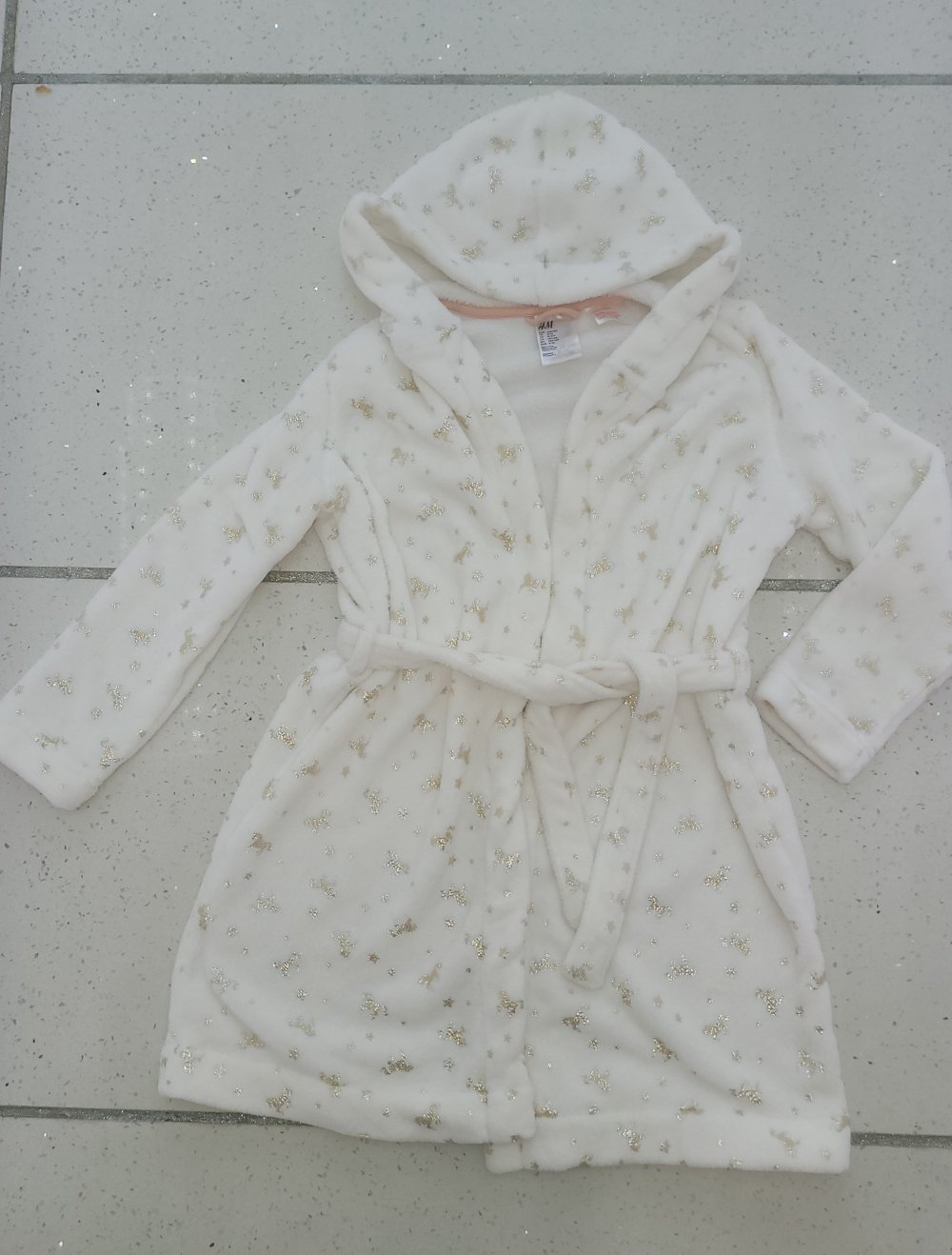 134/140 #Mädchen #Bademantel #weiß #gold #Einhorn #glitzer